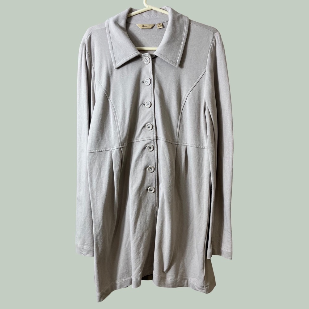 Motto Taupe Gray Button Front Longline Cardigan Jacket  M Minimalist Coquette